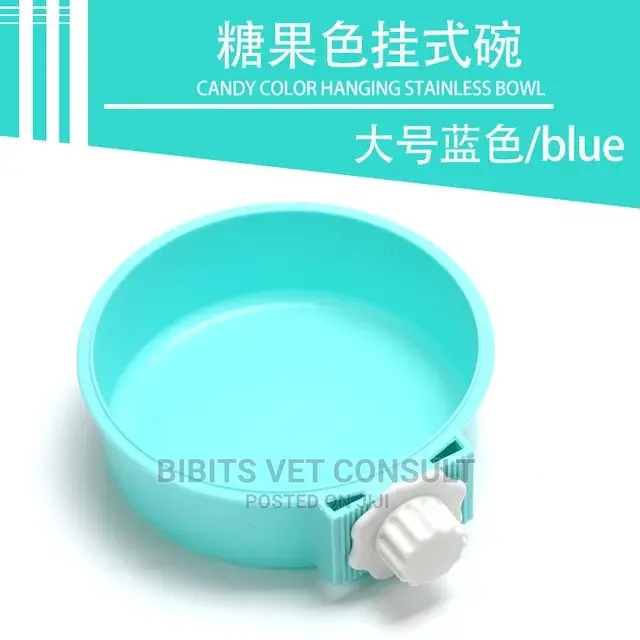 2 In 1 Candy Color Stainless Steel Pet Hanging Bowl