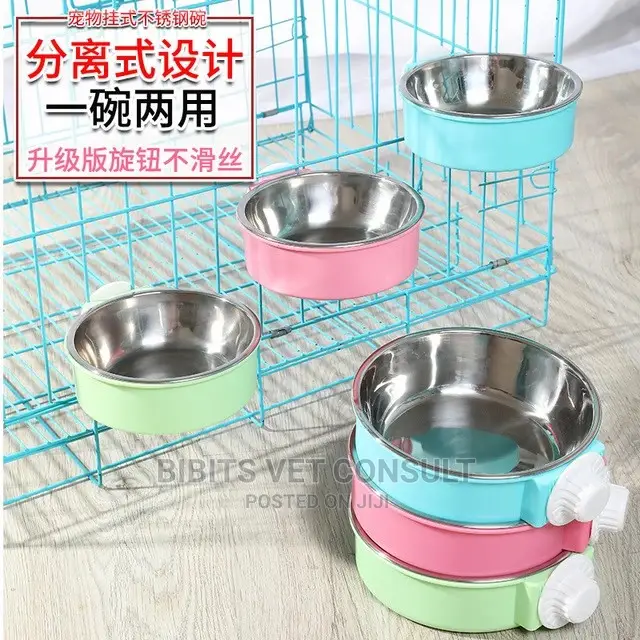 2 In 1 Candy Color Stainless Steel Pet Hanging Bowl