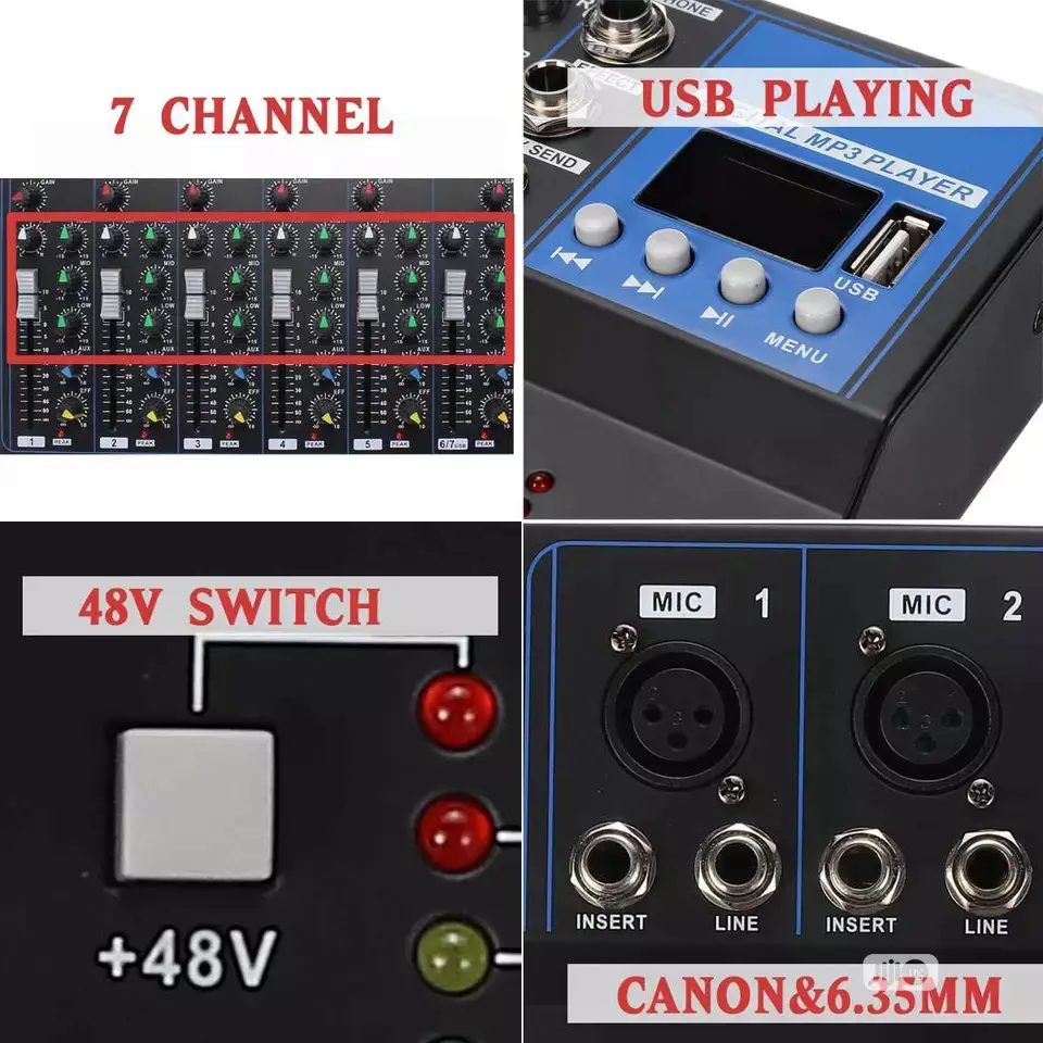 Portable 7 Channels Audio Mixer
