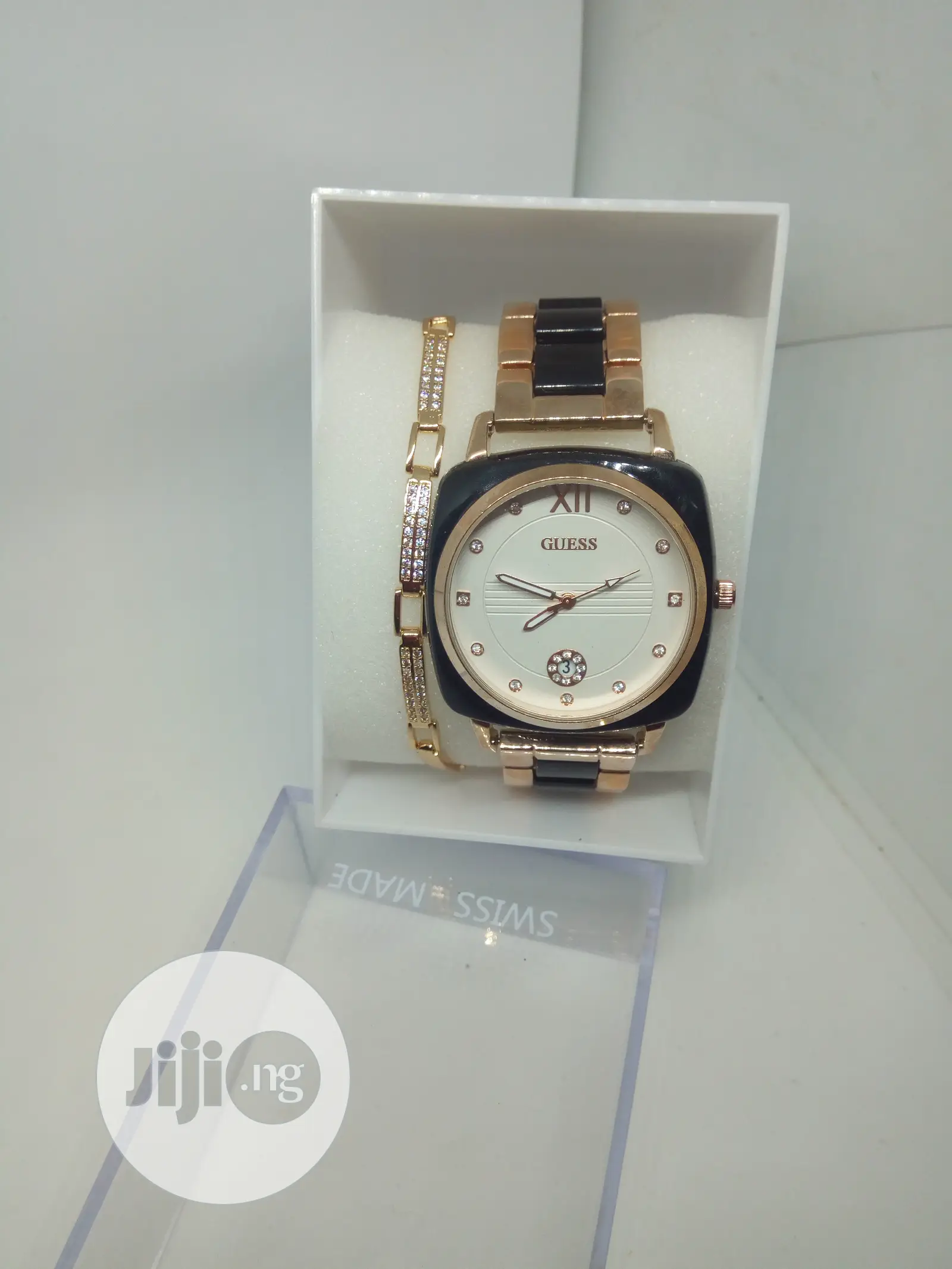 Guess Female Exotic Wrist Watch With Hand Chain - Black