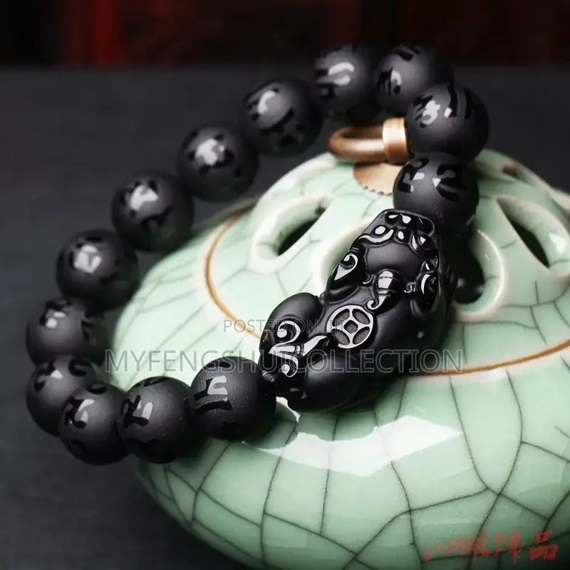 Fortified Real Natural Feng Shui Black Obsidian Wealth Bracelet
