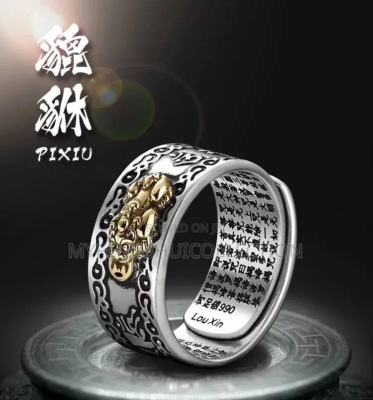 Fortified Feng Shui Pixiu Mantra Ring for Wealth and Goodluck