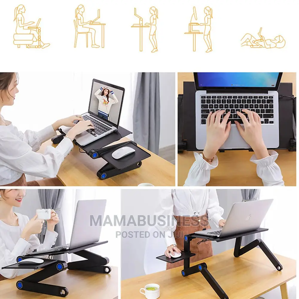 T8 Adjustable Laptop Table Stand With Mouse Pad Cooler Fan