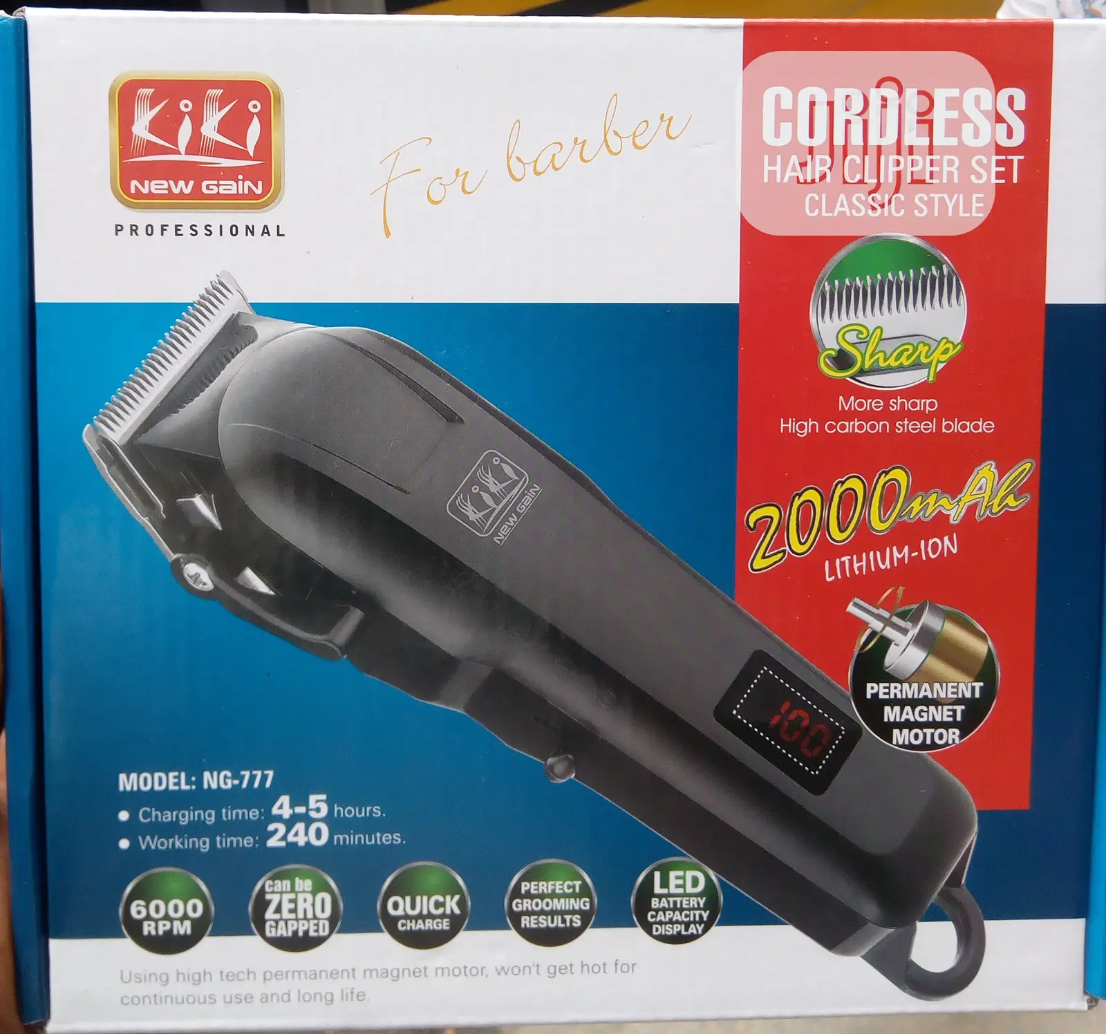 Like New Gain Rechargeable Hair Clipper, Led Battery Display
