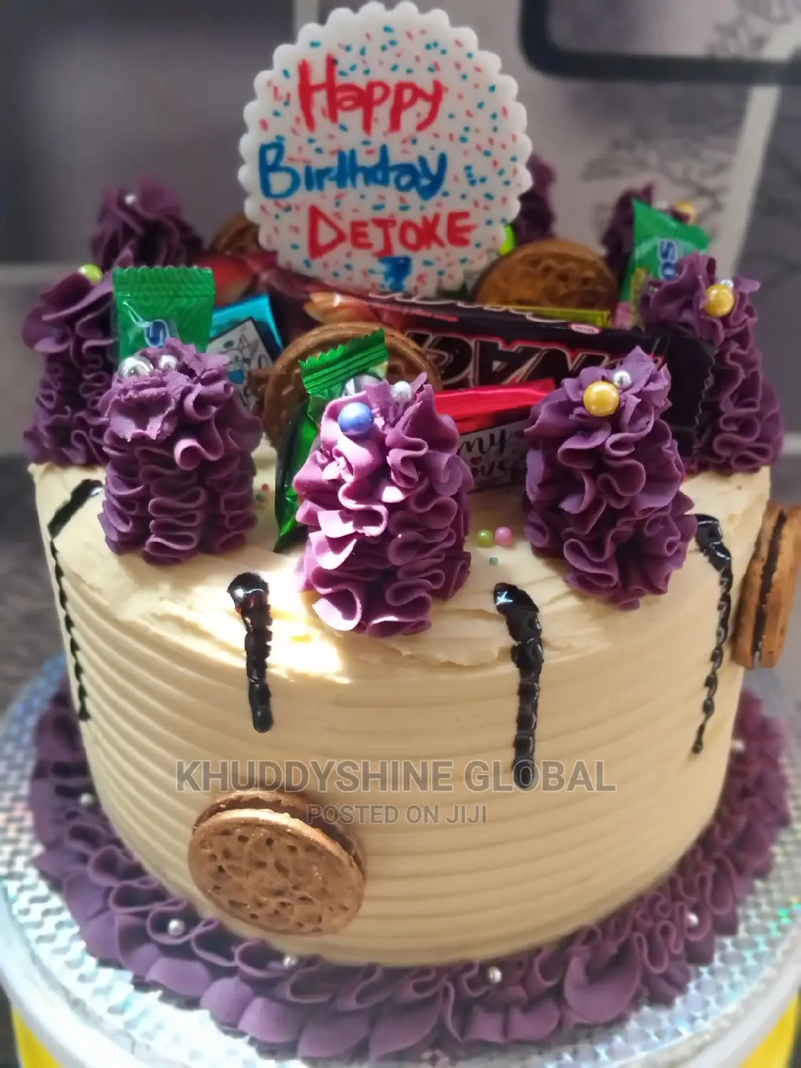 Cream N Purple Buttercream Birthday Cake