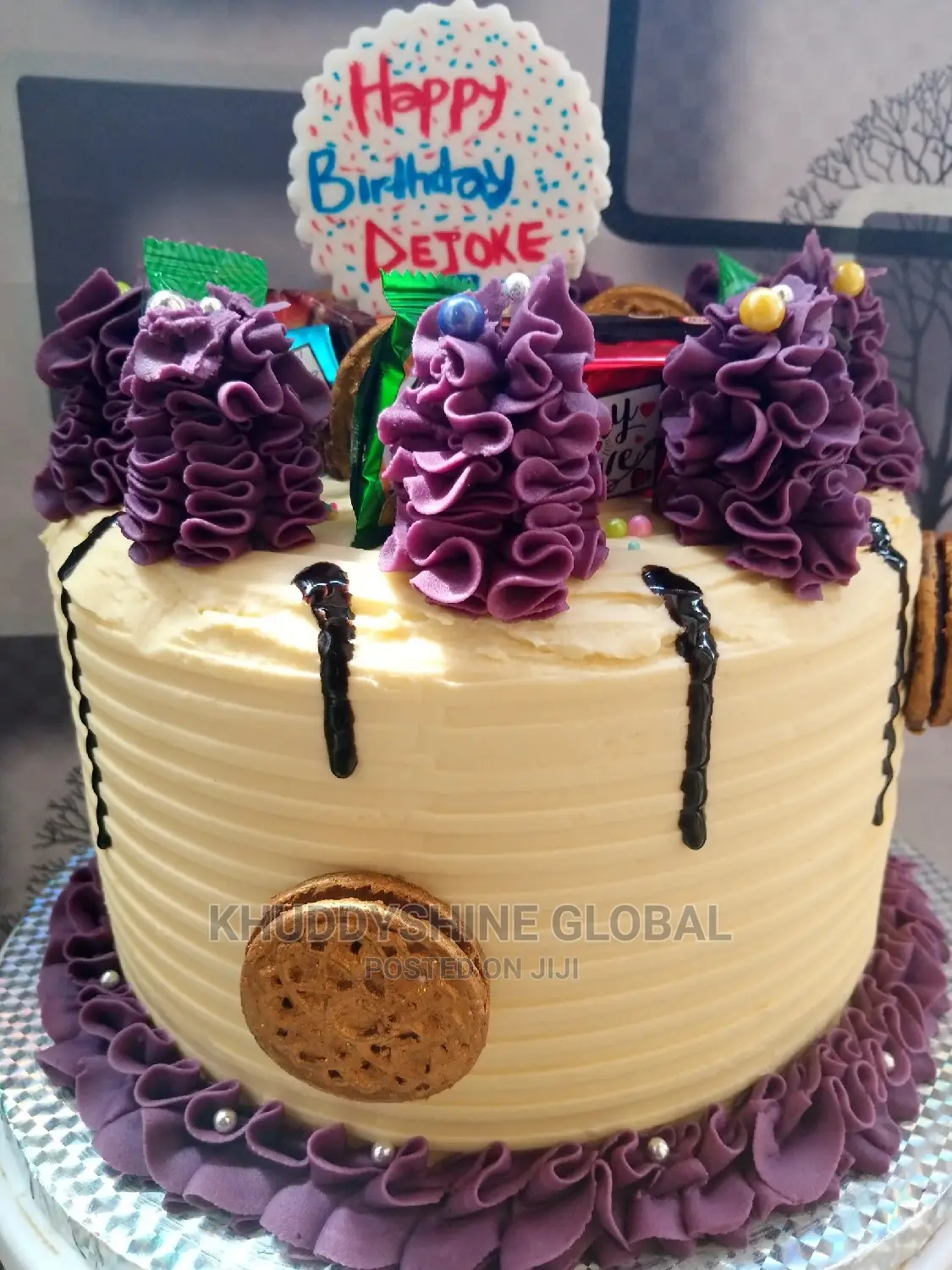 Cream N Purple Buttercream Birthday Cake