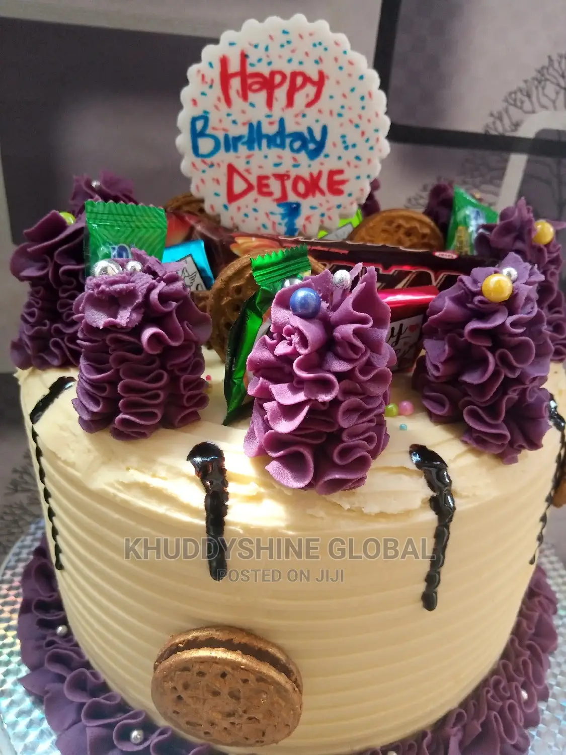 Cream N Purple Buttercream Birthday Cake