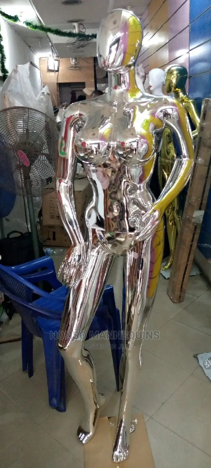 Busty Silver Chrome Female Egg Face Mannequins