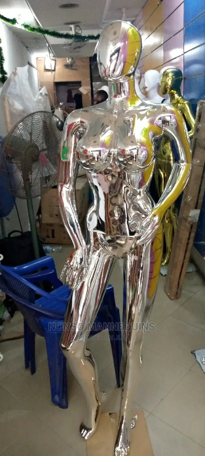 Busty Silver Chrome Female Egg Face Mannequins