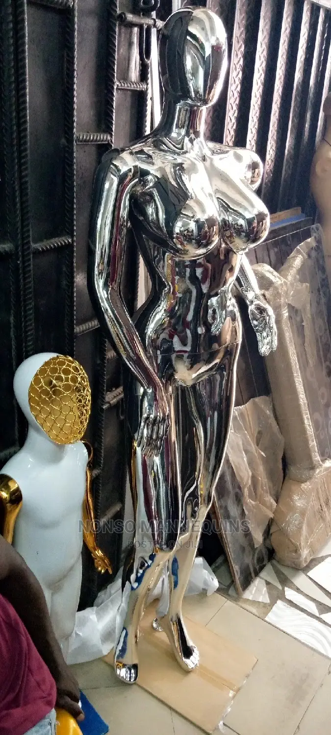 Busty Silver Chrome Female Egg Face Mannequins