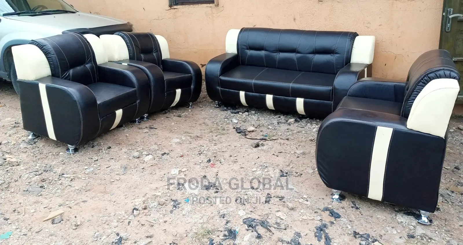 Set Of 7 Seaters Leather Sofa Chairs - Leather Couch