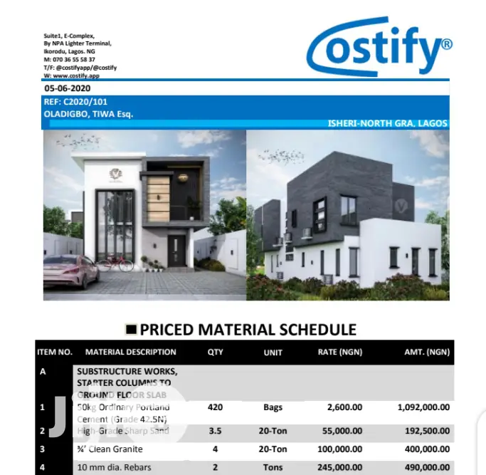 QS, Project Costing, BOQ, Schedules - Costify