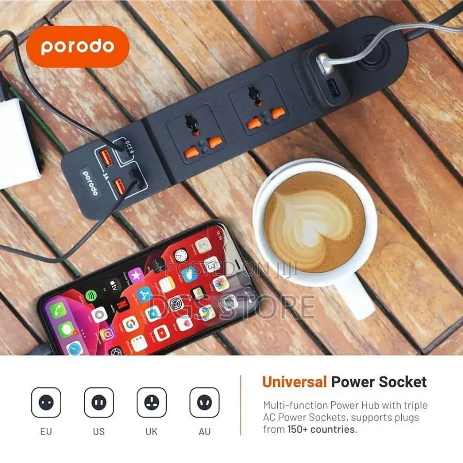 Porodo 4 Usb Power Strip 3 Sockets