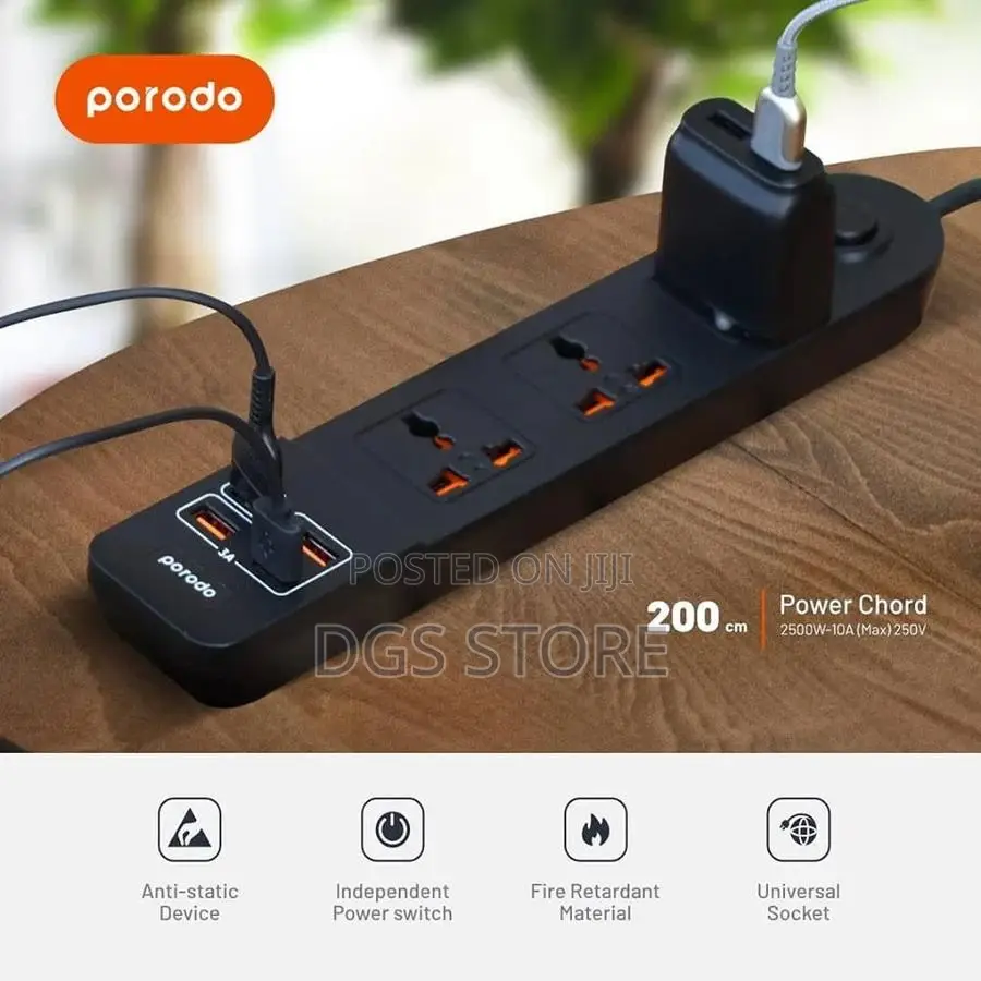 Porodo 4 Usb Power Strip 3 Sockets