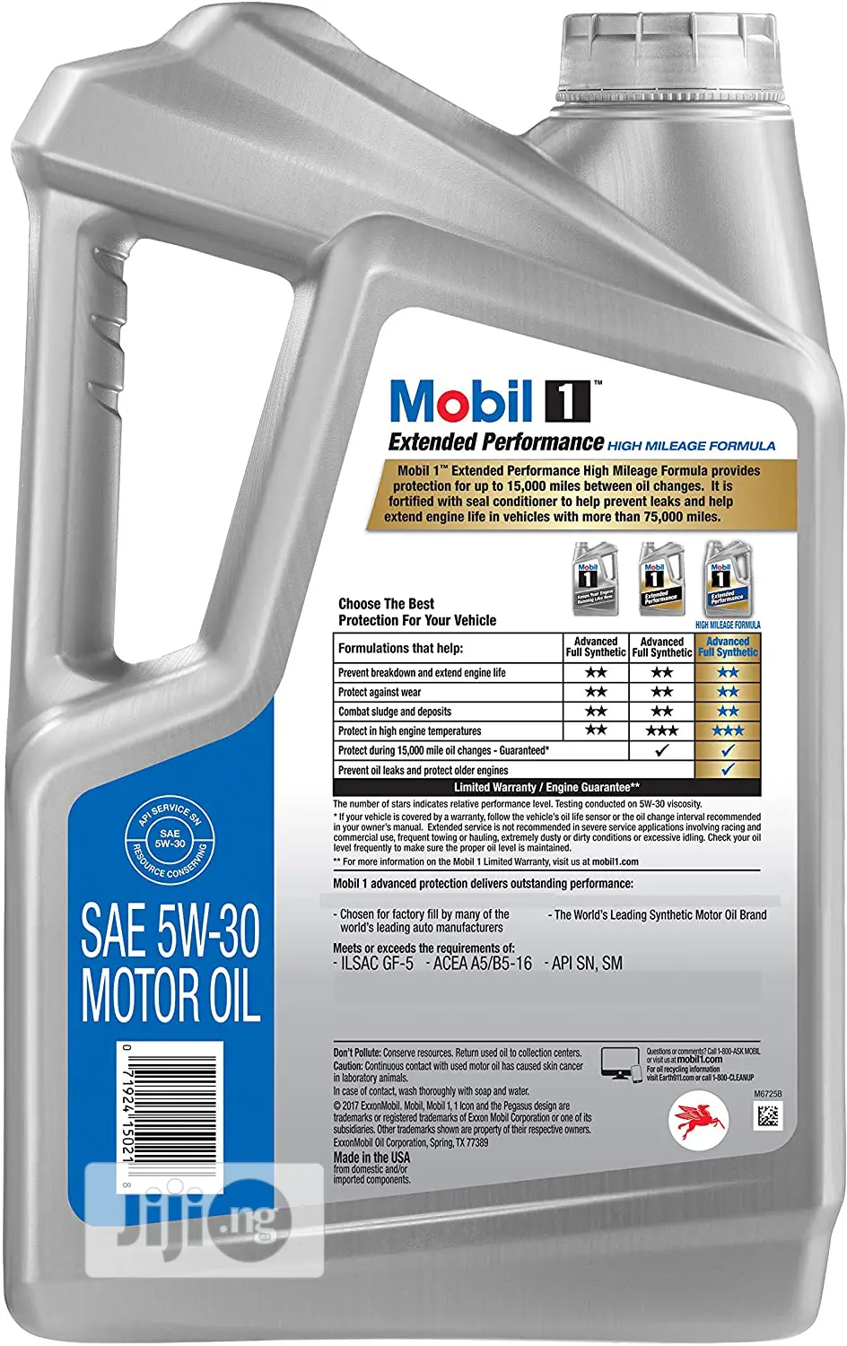 Mobil 1 Ep High Mileage Formula Motor Oil 5w-30, 5 Qt