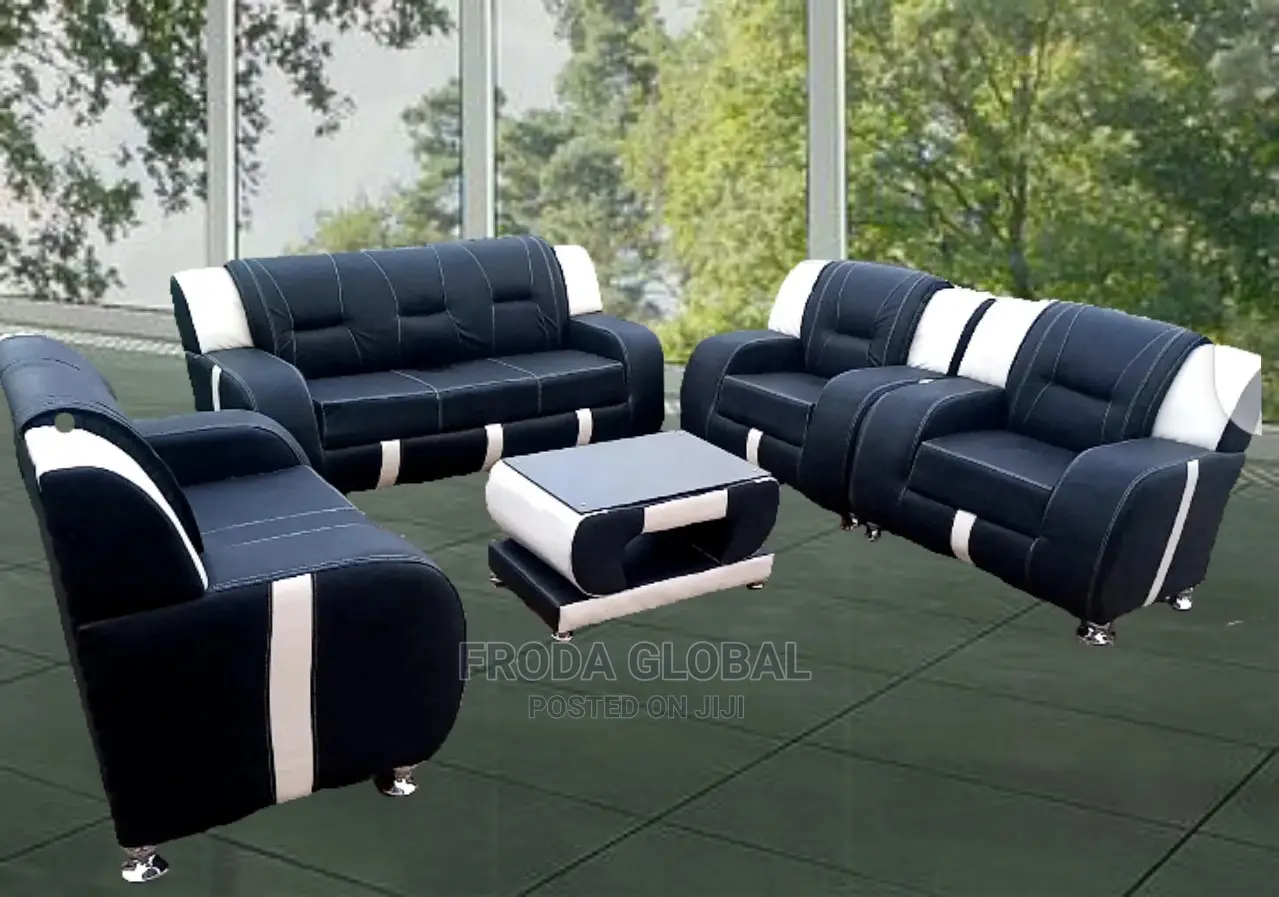 Complete Set Of 7seater Sofa Chair With Table. Leather Couch