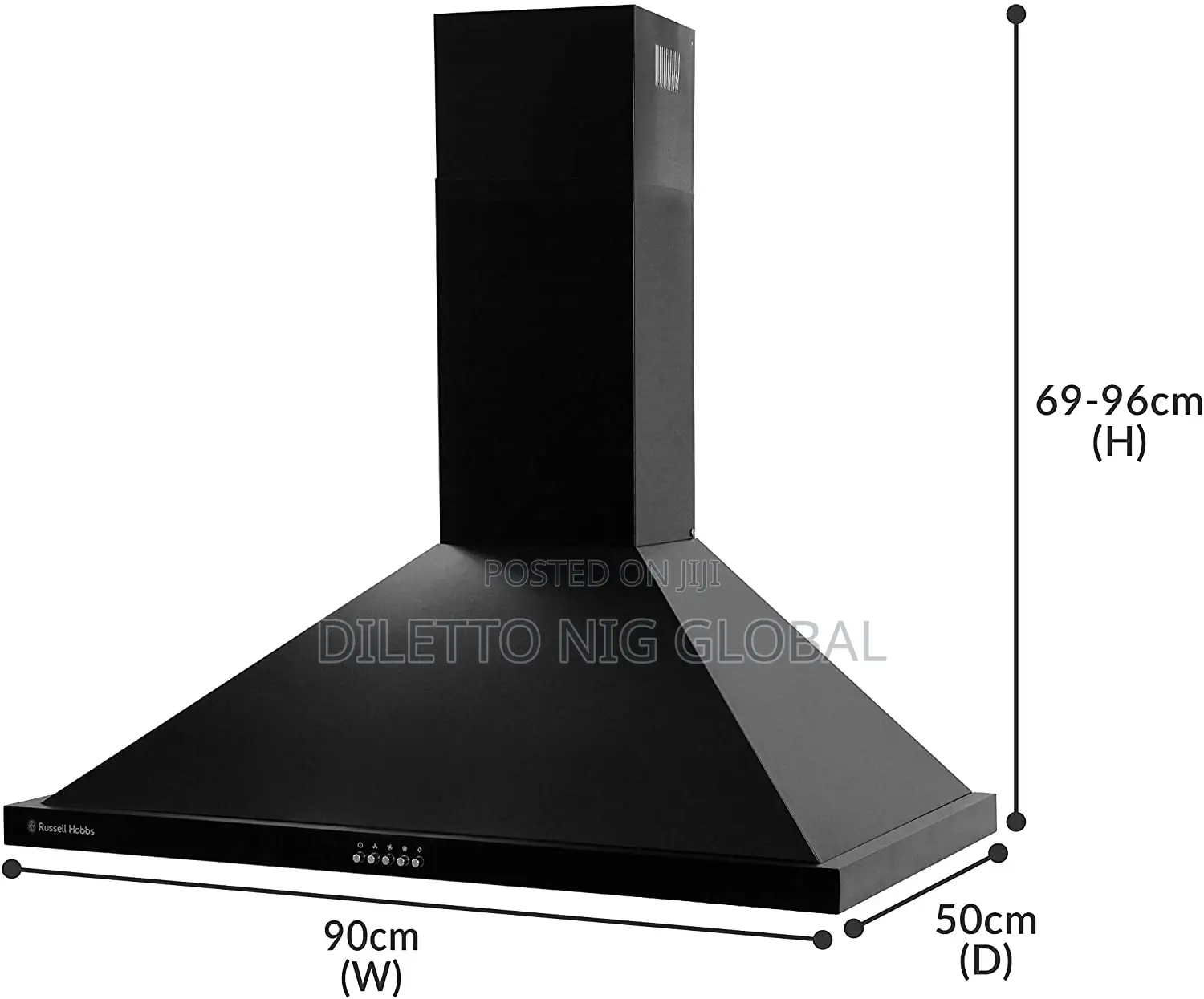 90cm Wide Cooker Hood Extractor Black