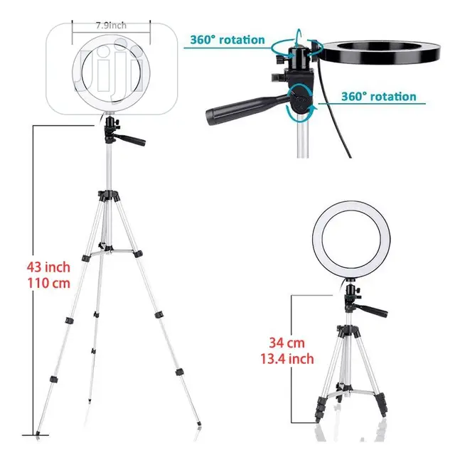 Profissional Dimmable for Phone With Tripod Stand Holder
