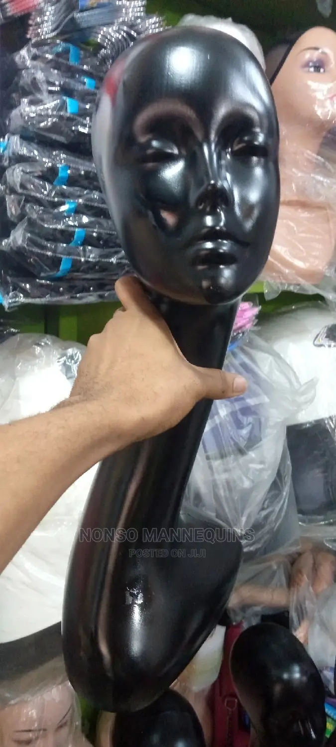 Black Plastic Long Head Mannequin For Wigs/Hats, Fascinator