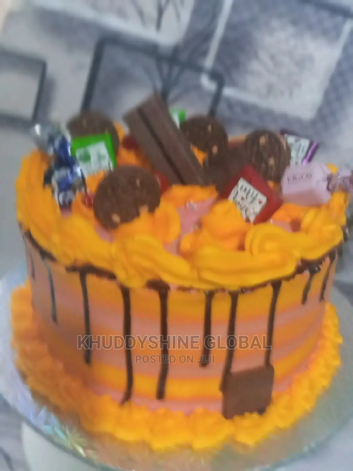 Yellow and Pink Buttercream Birthday Cake