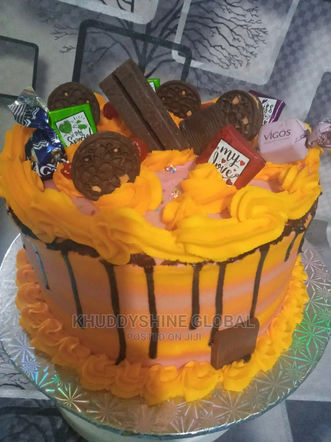 Yellow and Pink Buttercream Birthday Cake
