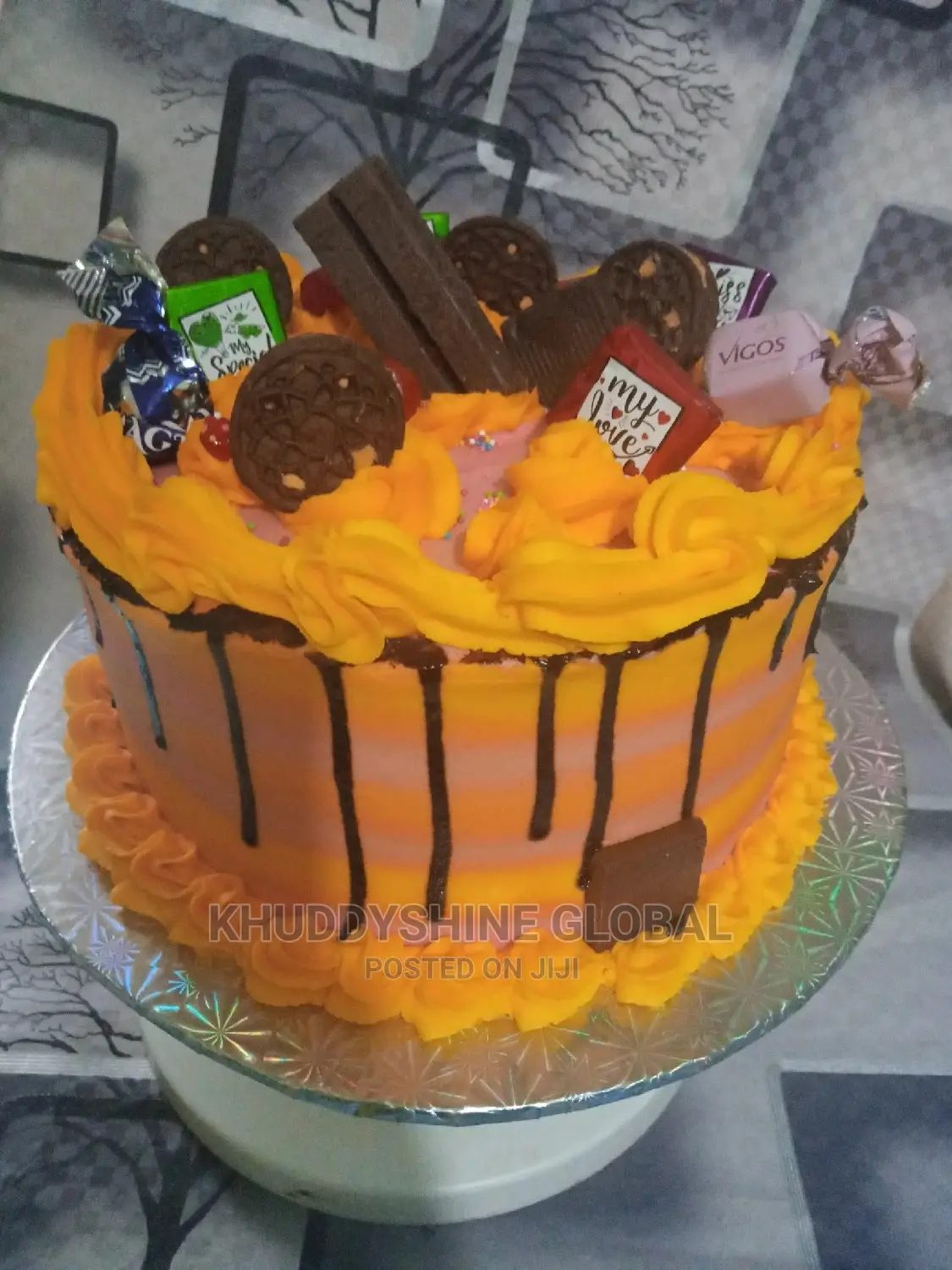 Yellow and Pink Buttercream Birthday Cake