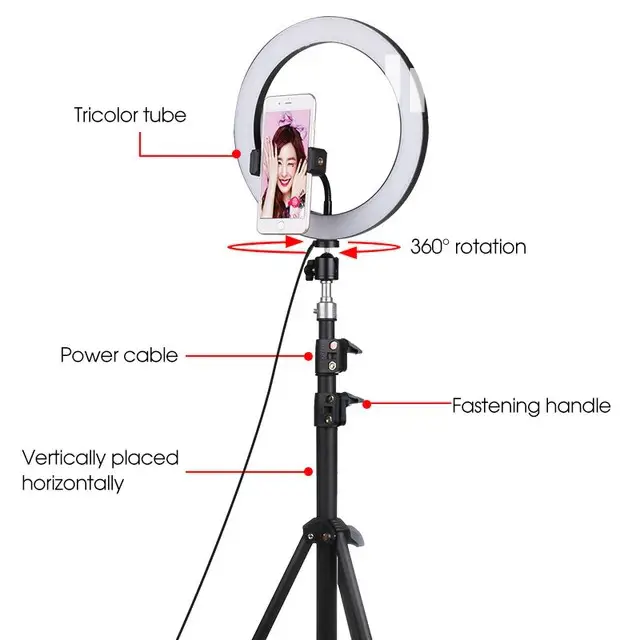 Photography LED Selfie Ring Light 3 Color Dimmable Camera