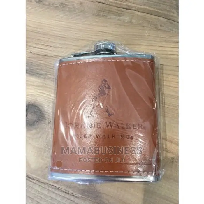 Johnnie Walker Whiskey Liquor Hip Flask - Leather Brown