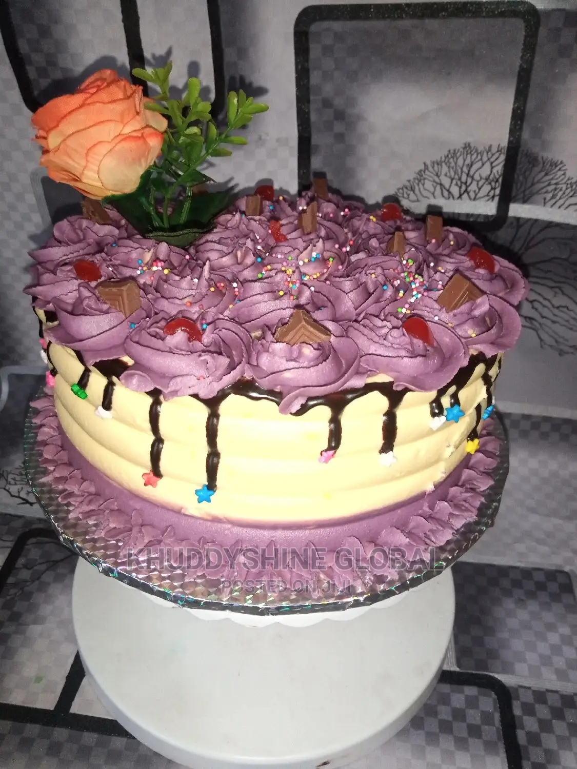 Buttercream and Purple Birthday Cake