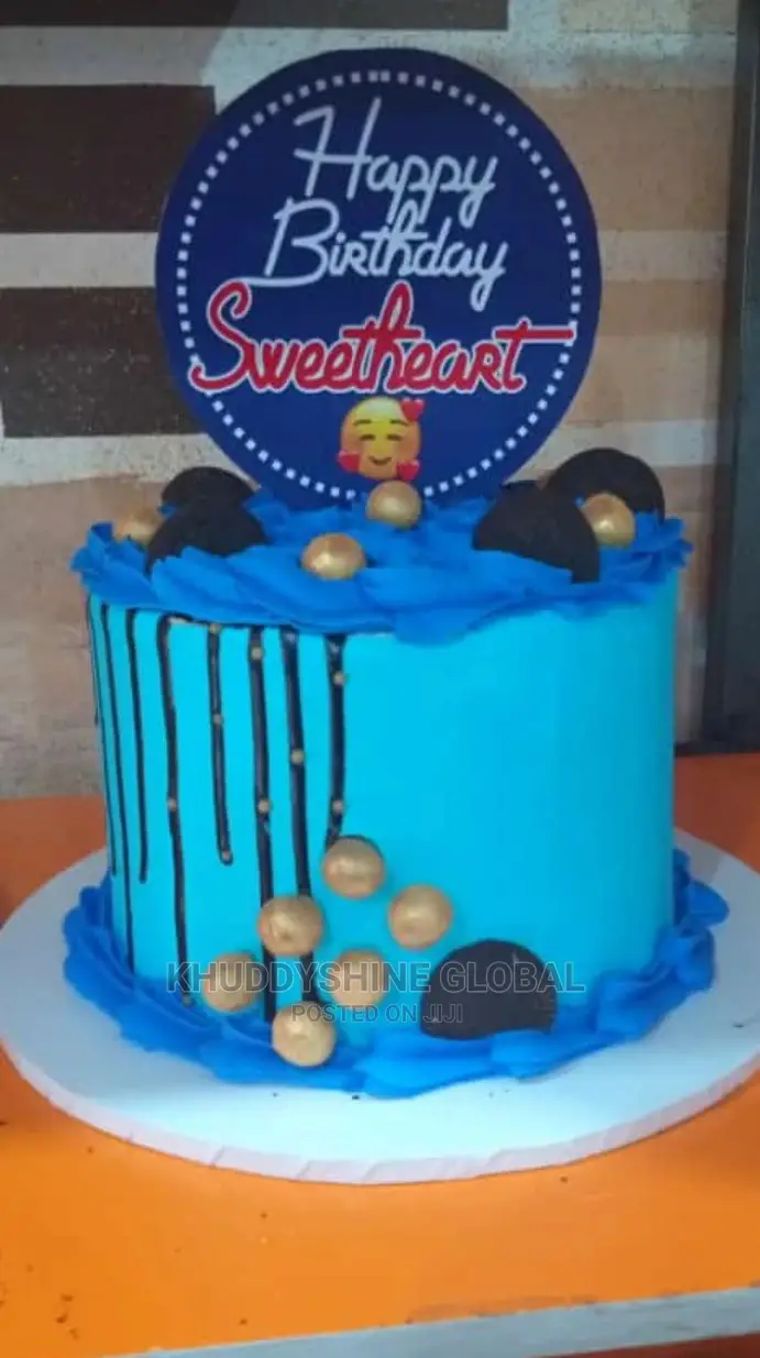 Gold Blue Birthday Cake