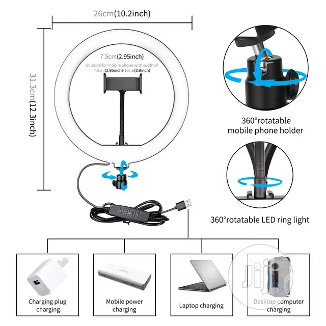 10inch/26cm Led Ring Light Photography Selfie Ring