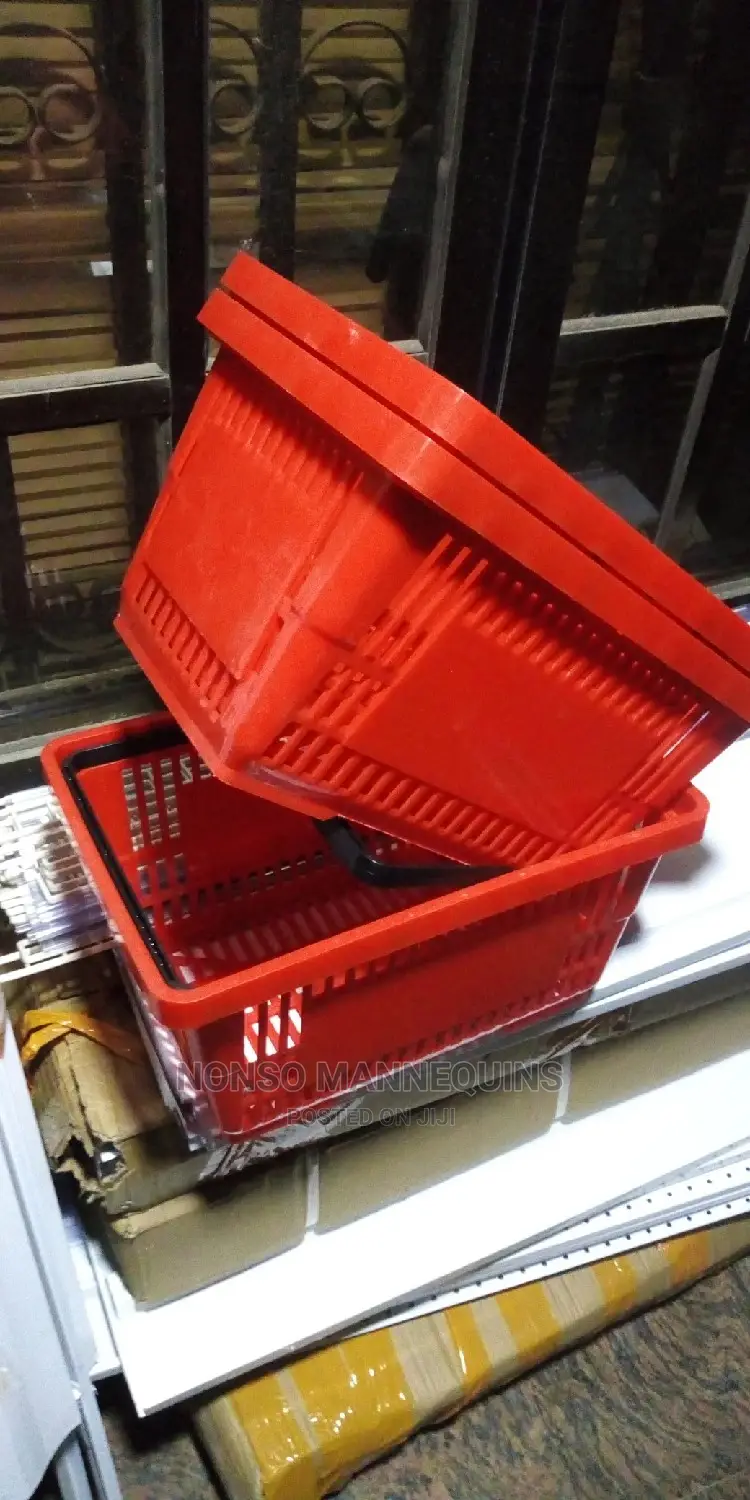 Red Colour With Black Double Handles Shopping Baskets
