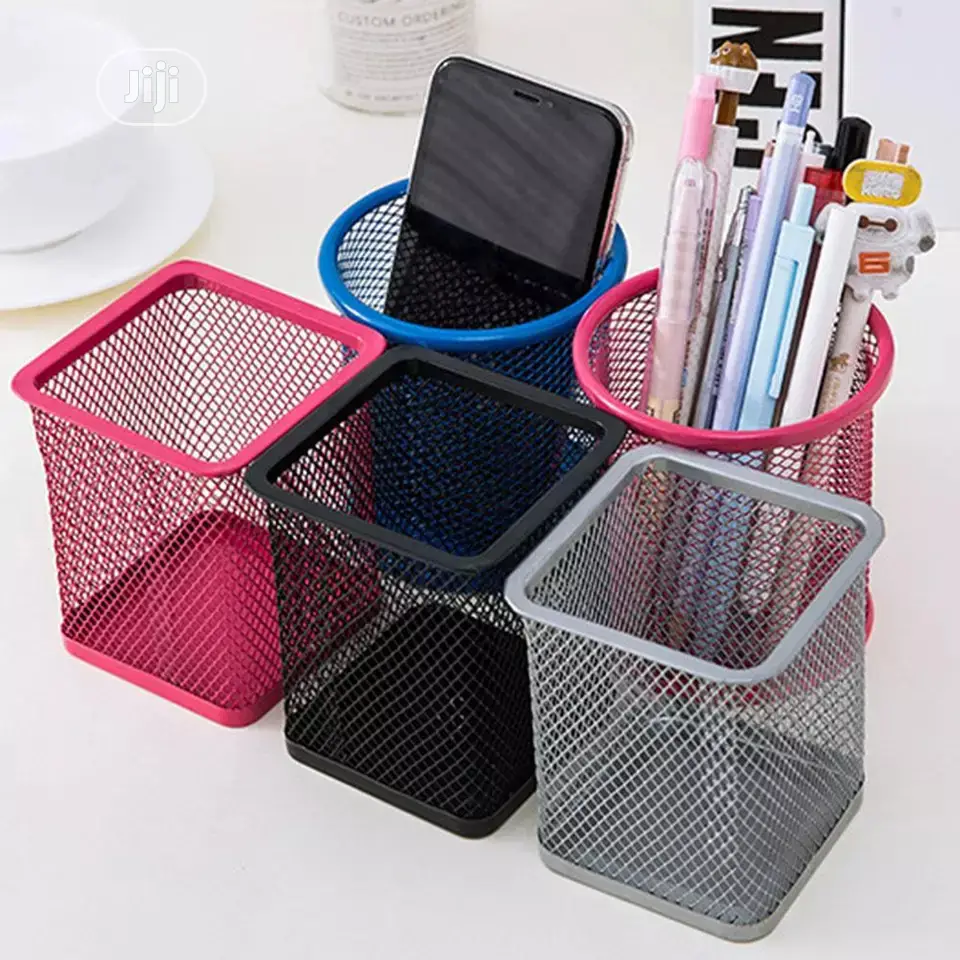 10cm Mesh Metal Pen Pencil Brush Pot Holder Storage Containe