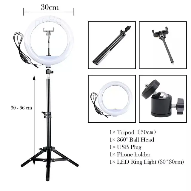 12" 30cm Photography LED Selfie Ring Light Dimmable Lamps