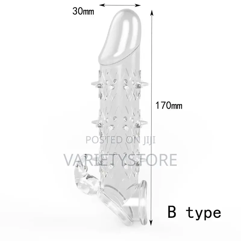 Silicone Reusable Condom With Spike Penis Ring Extender