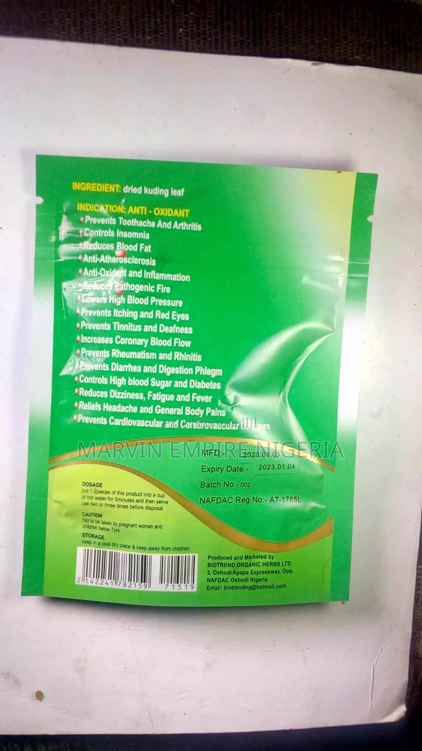 Anti-Oxidant Biotrend Kuding Herbal Tea for Hypertension