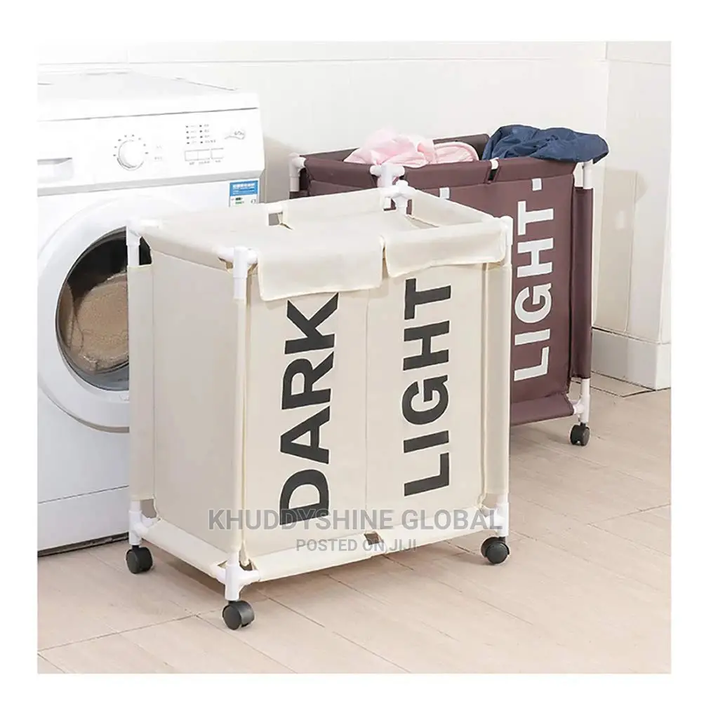 Dark Light Fabric Laundry Basket Bin With Wheels Rectangle