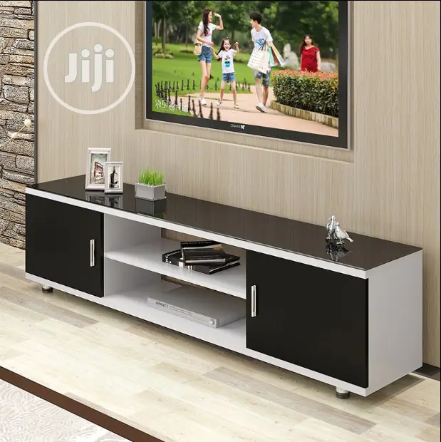 White 5ft Tv Stand With Black Door and Top