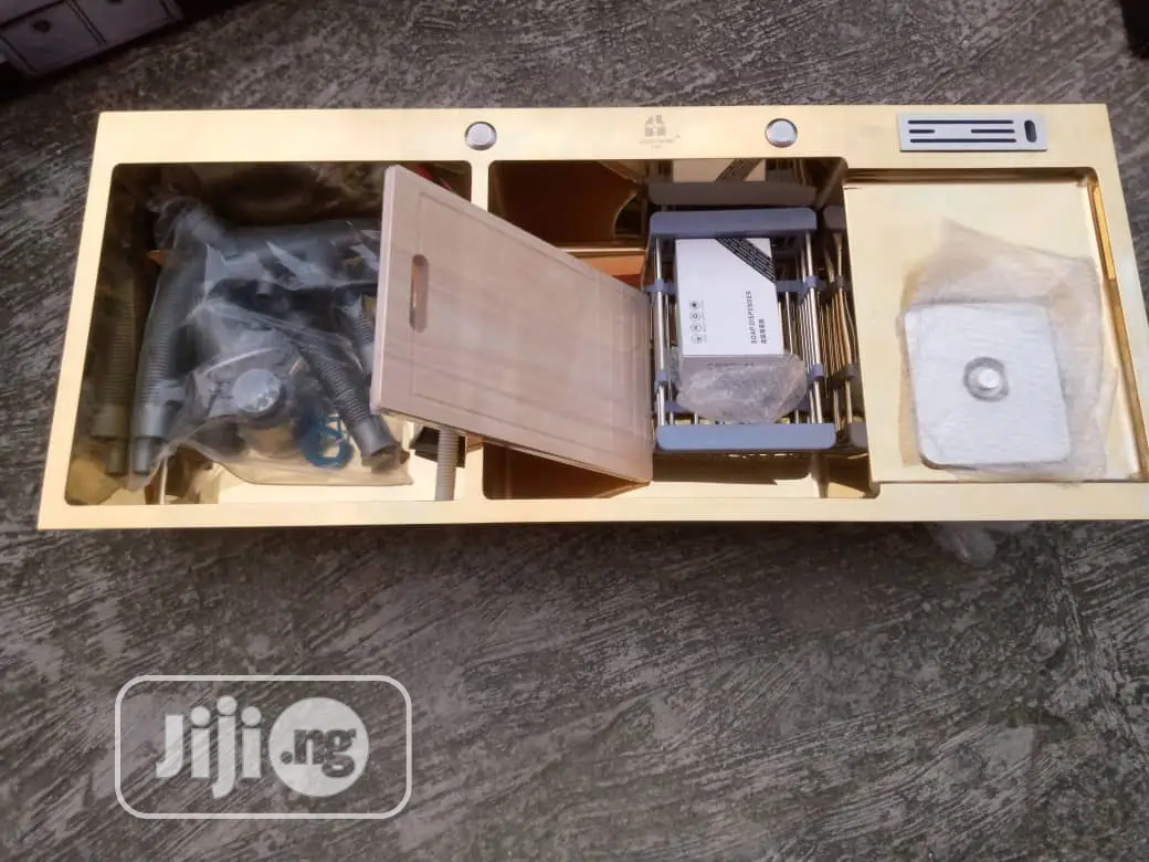 Golden Hand-Made Double Bowl Sink With Tray
