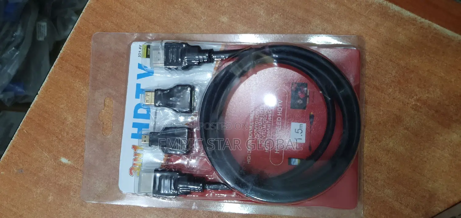 3 in 1 1.5M High Speed HDTV or HDMI Cable-Black