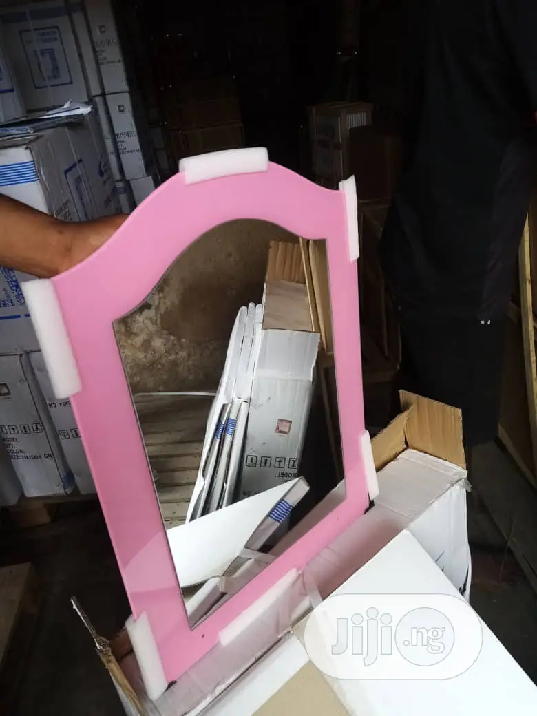 Bathroom Mirror and Shelves Pink