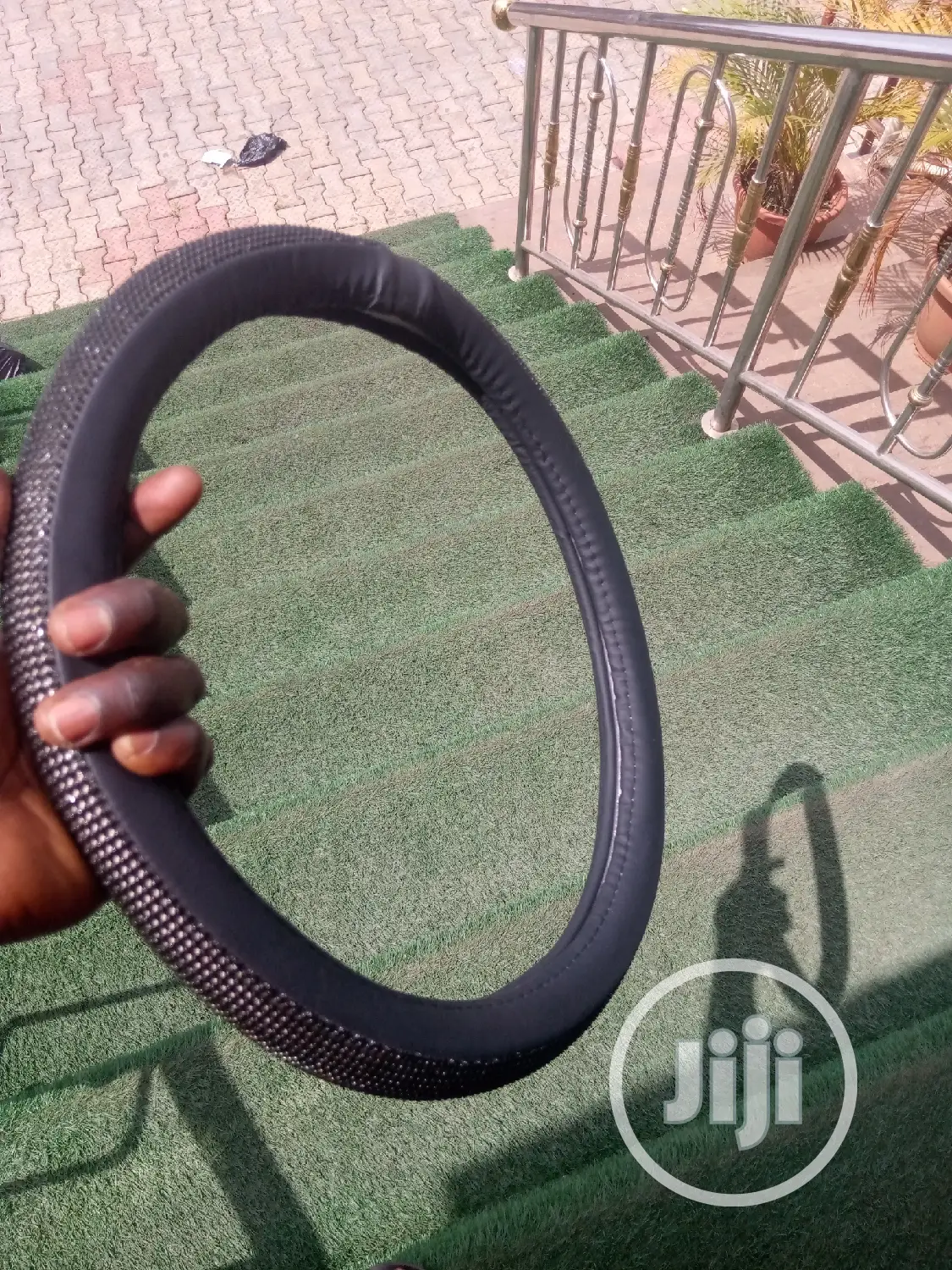 Rhinestone Steering Wheel Cover Black.