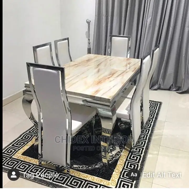 Quality 6 Seater Marble Top Dining Table.