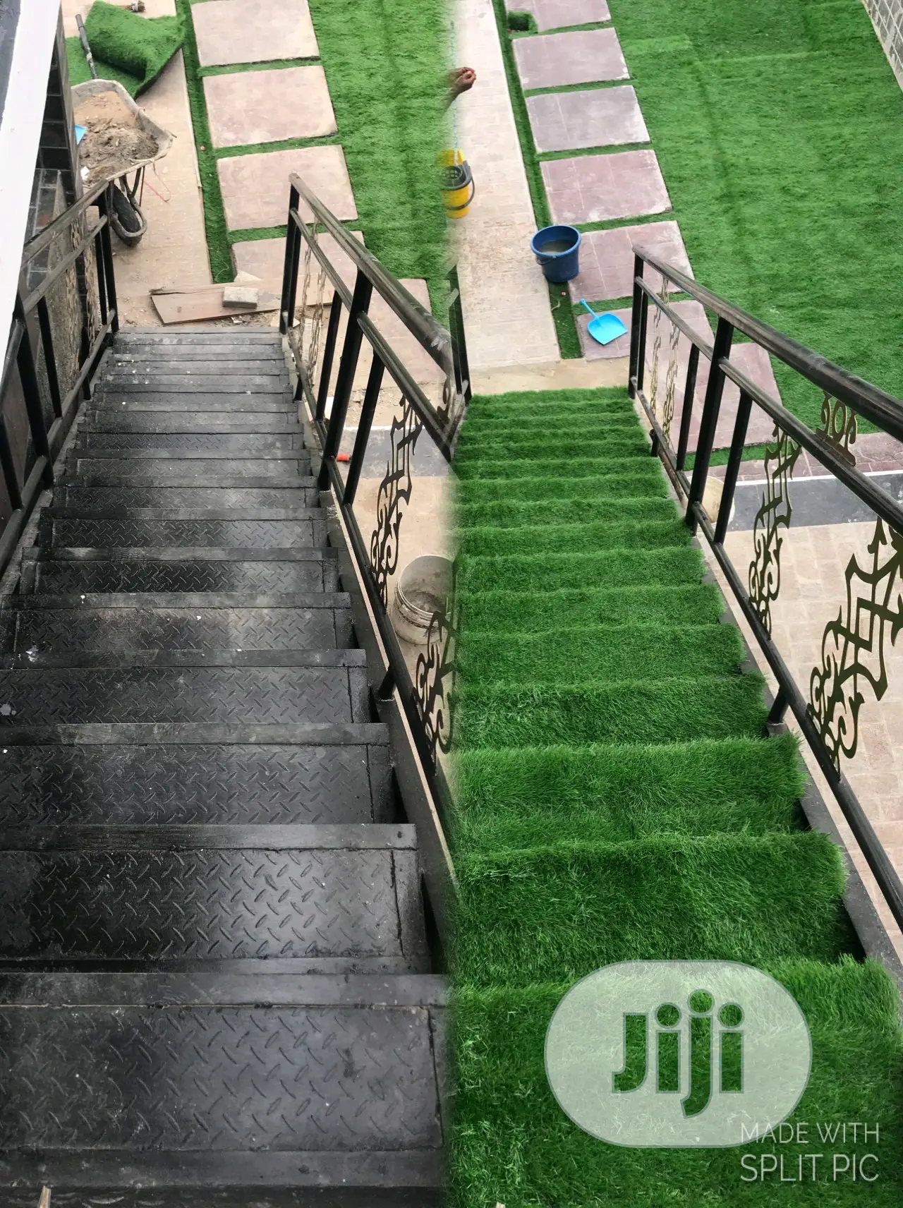 Design Your Iron Made Staircase With Grass Rugs