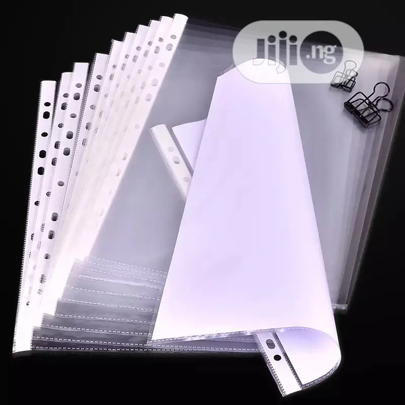 100pcs A4 Clear Plastic Punched Pockets Folders Filing