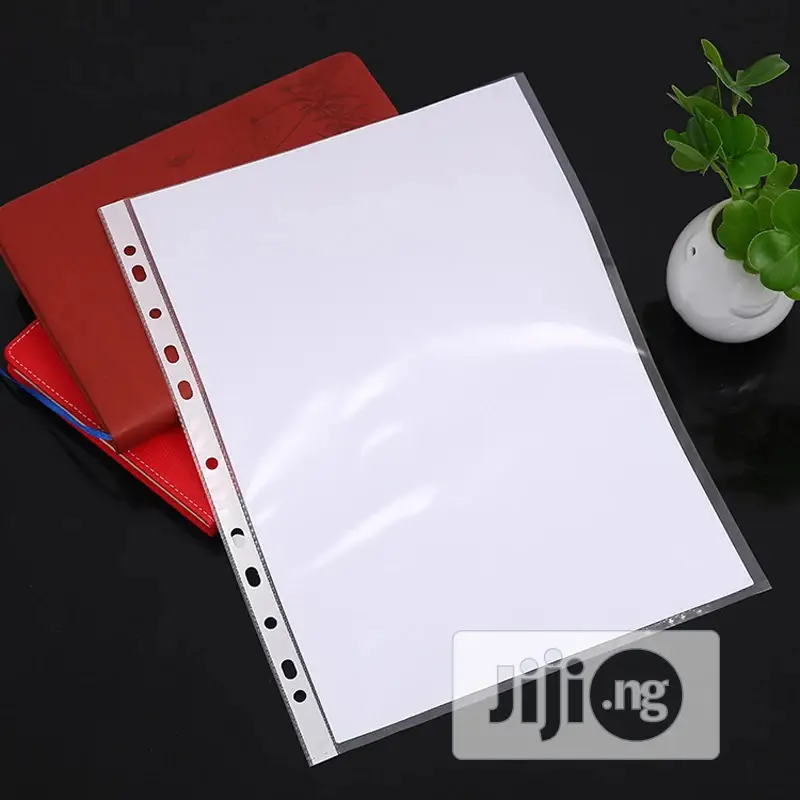 100pcs A4 Clear Plastic Punched Pockets Folders Filing