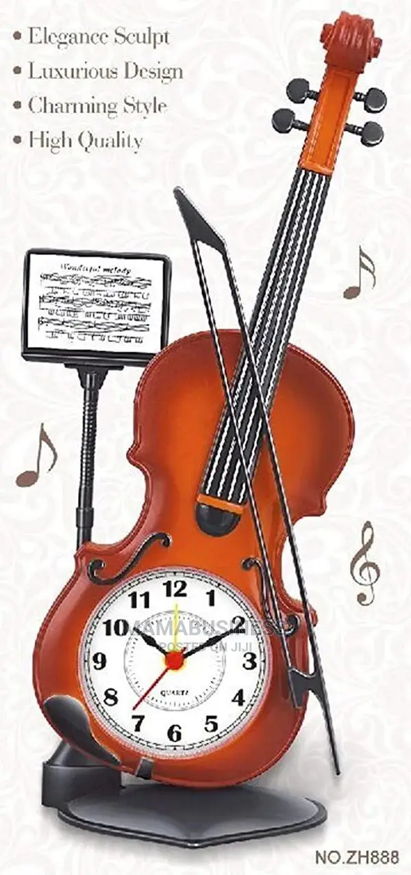 Warm Heart Creative Cute Violin Alarm Clock - Brown