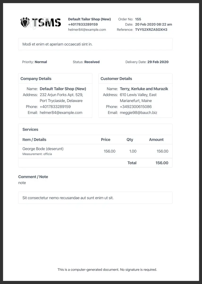 Tailor / Fashion Designer Management System / Software
