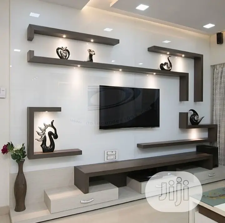 Tv False Wall and Wooden Console