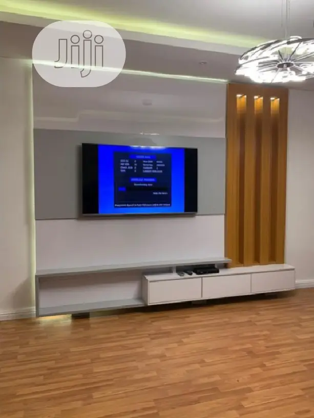 Tv False Wall and Wooden Console